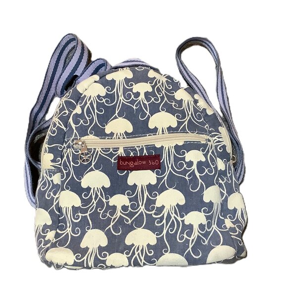 Bungalow 360 Small Mini Backpack Jellyfish print Cotton Canvas Adjustable Straps - Picture 1 of 6